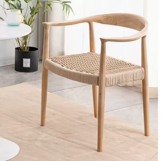 Nordic White Ash Solid Wood Original Woven Rope Kennedy President Armchair Dining Chair Cafe Conference Desk Leisure Chair