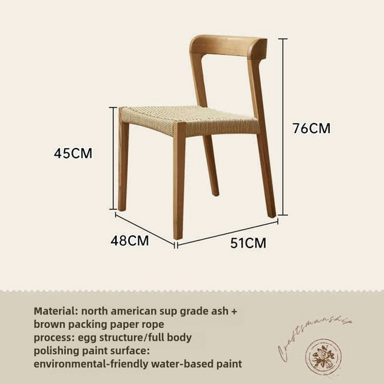 Nordic Solid Wood Dining Chair for Dining Room, Hotel Reception Chair, Designer Style Woven Rope Comfortable Chair for Long Sitting, Desk Chair