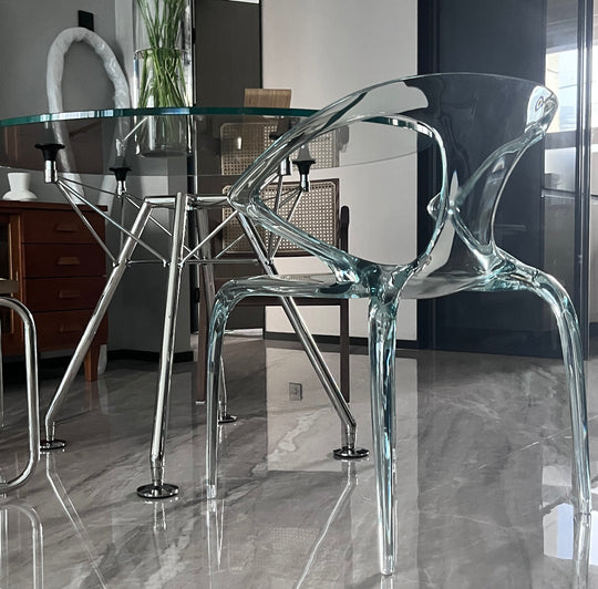 Roche Bobois Acrylic Dining Chair, Light Luxury High-End Designer Home Armchair, Transparent Backrest Crystal Chair