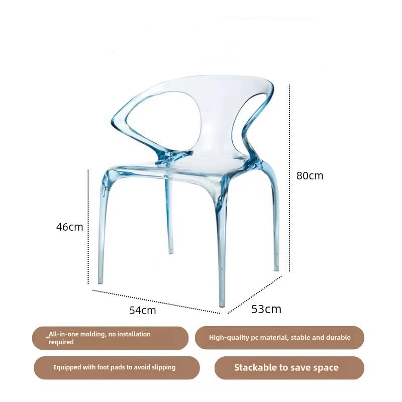 Roche Bobois Acrylic Dining Chair, Light Luxury High-End Designer Home Armchair, Transparent Backrest Crystal Chair