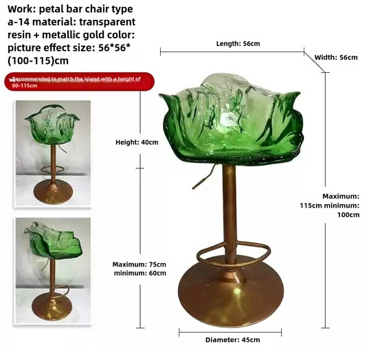 Custom Designer Edra Petal Bar Stool Dining Chair, Transparent Resin, Light Luxury High-End Home and Commercial Adjustable Chair.