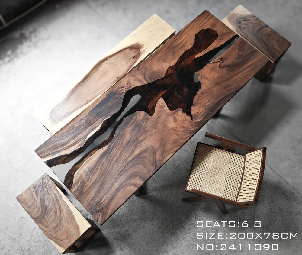 Epoxy Table, Live Edge Epoxy Table, Walnut Resin River Table, 2411041