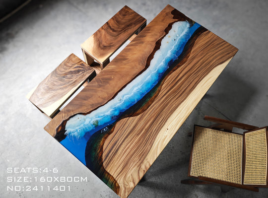 Epoxy Table, Live Edge Epoxy Table, Walnut Resin River Table, 2411044