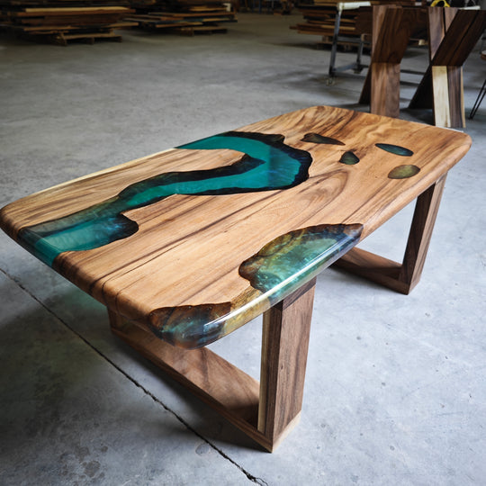 Epoxy Table, Live Edge Epoxy Table, Walnut Resin River Table, 2410_002