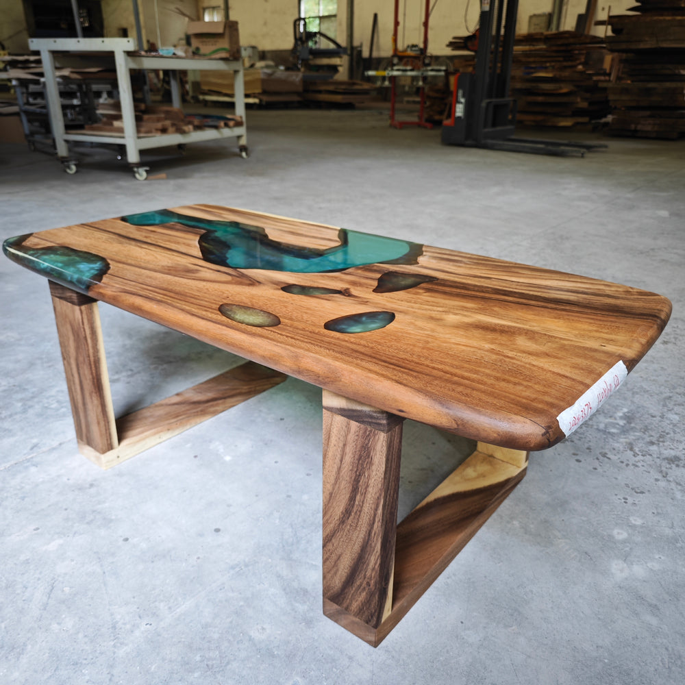 Epoxy Table, Live Edge Epoxy Table, Walnut Resin River Table, 2410_002