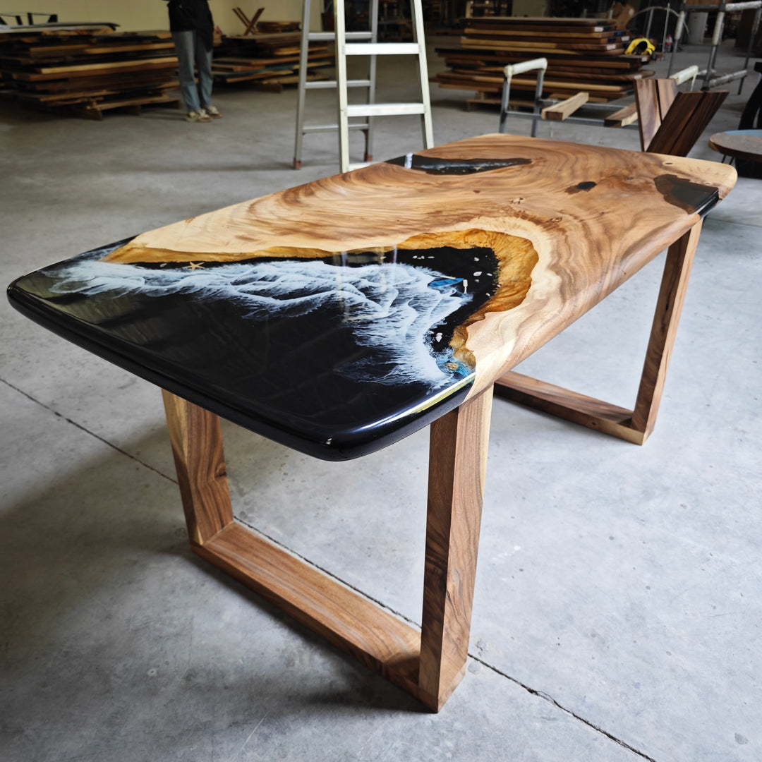 Epoxy Table, Live Edge Epoxy Table, Walnut Resin River Table, 2410_005