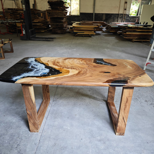 Epoxy Table, Live Edge Epoxy Table, Walnut Resin River Table, 2410_005