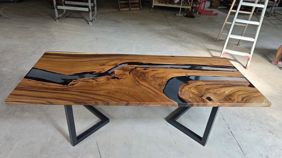 Epoxy Table, Live Edge Epoxy Table, Walnut Resin River Table, 202410101