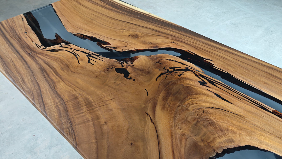 Epoxy Table, Live Edge Epoxy Table, Walnut Resin River Table, 202410101