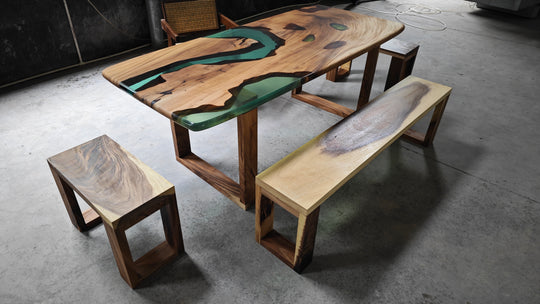 Epoxy Table, Live Edge Epoxy Table, Walnut Resin River Table, 241104