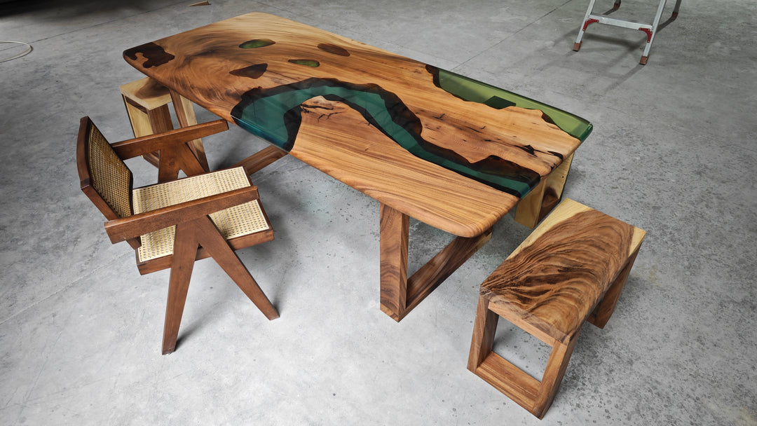 Epoxy Table, Live Edge Epoxy Table, Walnut Resin River Table, 241104