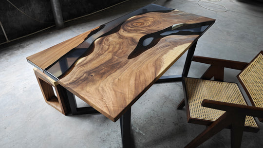 Epoxy Table, Live Edge Epoxy Table, Walnut Resin River Table, 2411043