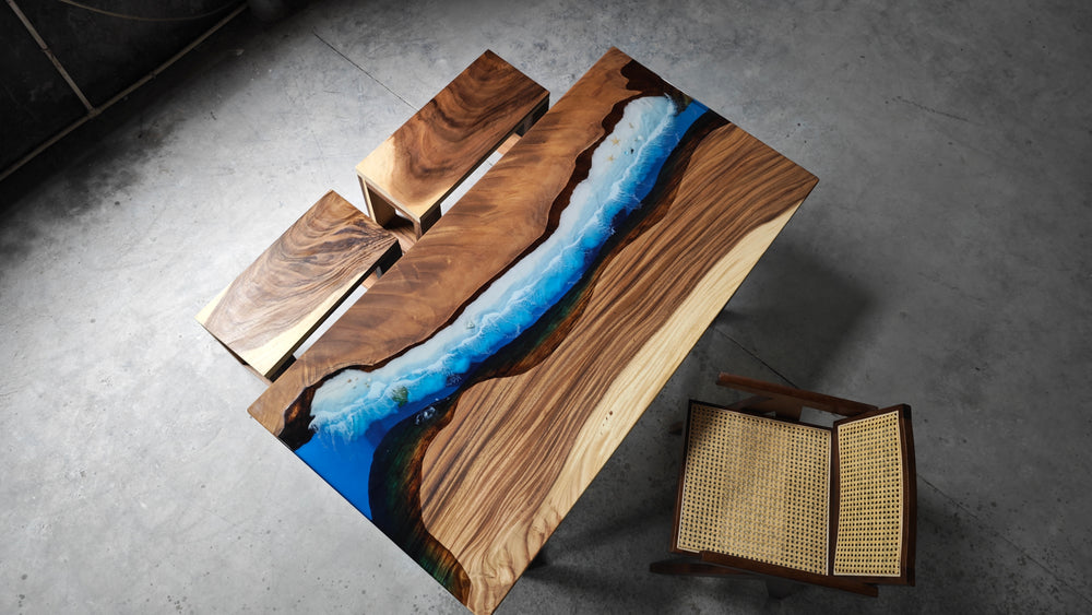 Epoxy Table, Live Edge Epoxy Table, Walnut Resin River Table, 2411044