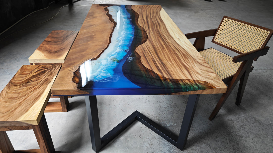 Epoxy Table, Live Edge Epoxy Table, Walnut Resin River Table, 2411044