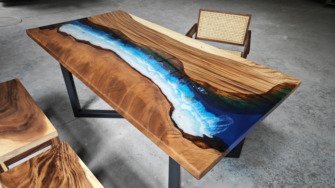 Epoxy Table, Live Edge Epoxy Table, Walnut Resin River Table, 2411044