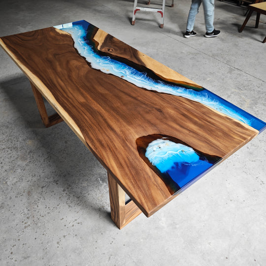 Epoxy Table, Live Edge Epoxy Table, Walnut Resin River Table, 24111205