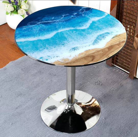 Ocean Coffee Table, Round Live Edge End Side Table, Round Epoxy Table, Round Wood Table With Resin, Round Epoxy Table, Round Epoxy Table Top elm