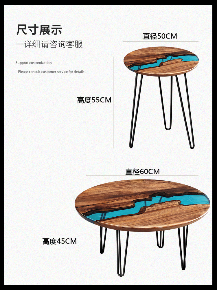 Ocean Coffee Table, Round Live Edge End Side Table, Round Epoxy Table, Round Wood Table With Resin, Round Epoxy Table, Round Epoxy Table Top