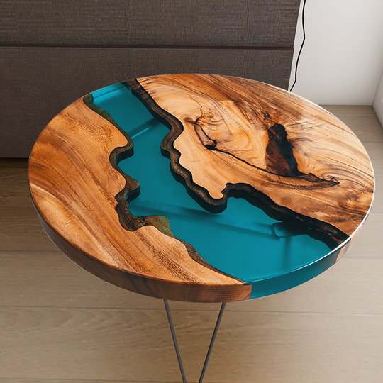 Ocean Coffee Table, Round Live Edge End Side Table, Round Epoxy Table, Round Wood Table With Resin, Round Epoxy Table, Round Epoxy Table Top